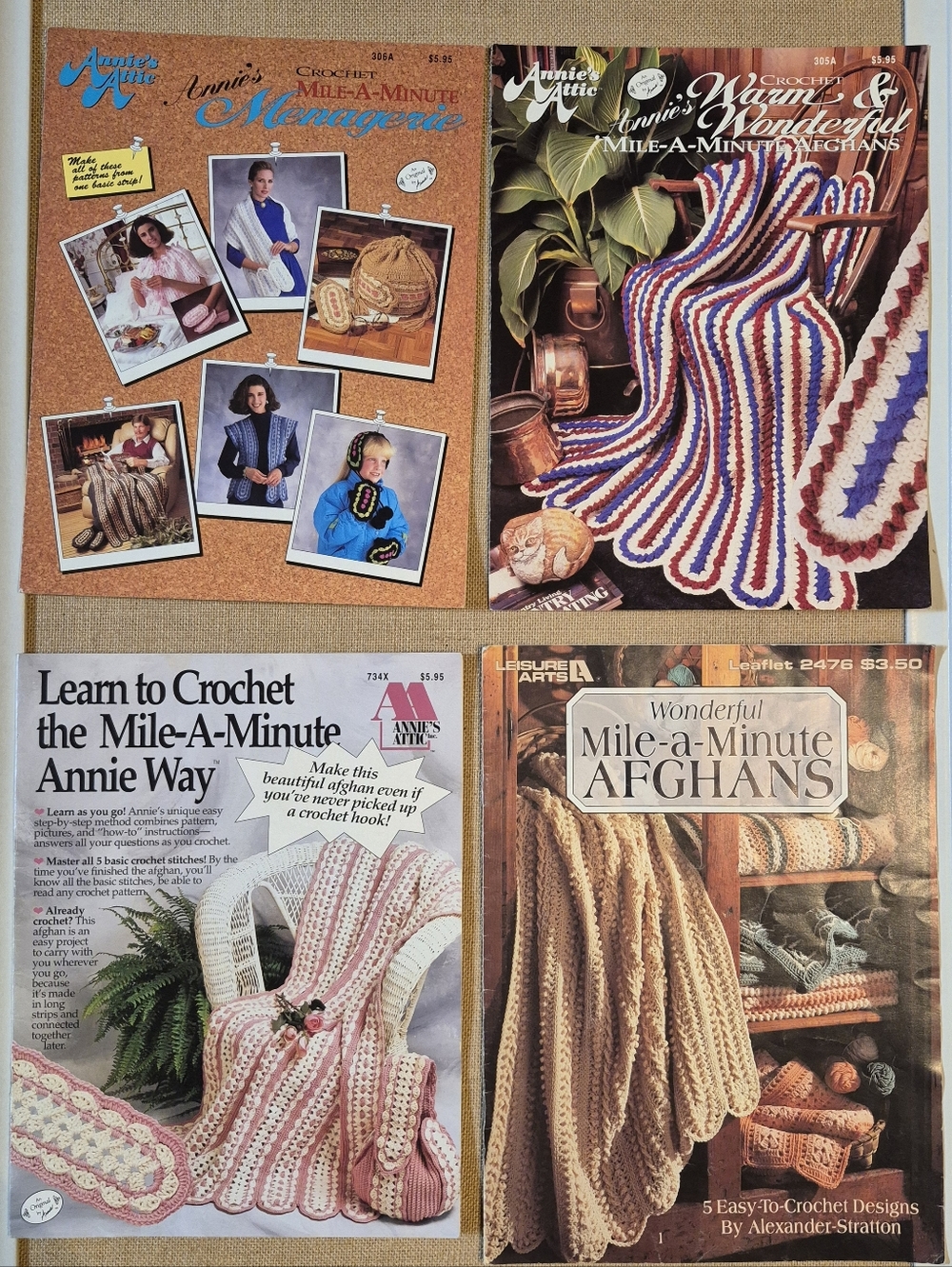 Vintage 1990's Lot Of 4 Mile-A-Minute Crochet Pattern Books
